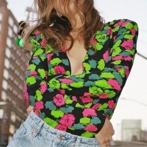 Zara Black Neon Pink Green Fall Winter Spring Body Suit - XSmall